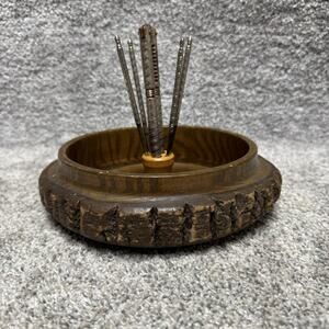 Vintage Wood Nut Cracker Bowl Set 4 Picks MCM Cottagecore Cabincore Bark Edge